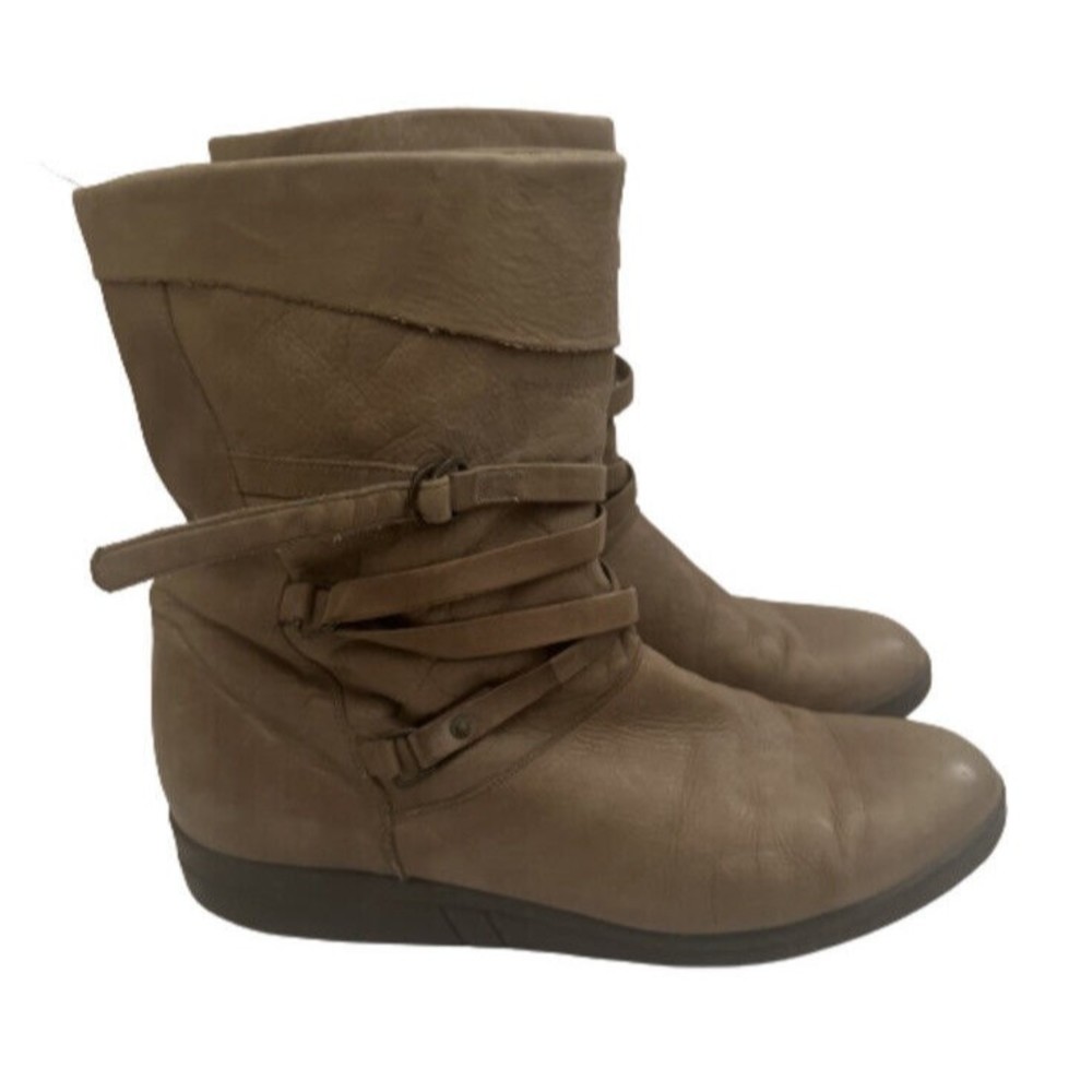 JVBO Boots Womens mens Tan Leather Pull On Faux Fur Wedge …